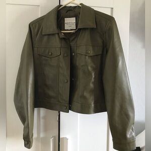 ✨SOLD✨Bagatelle Olive Green Faux Leather Trucker Jacket